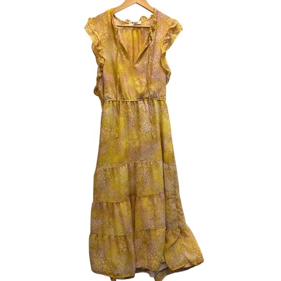 BB DAKOTA | Butter Yellow Dream Girl Tiered Midi Dress Cottagecore | Size M - Picture 3 of 10